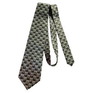 Pierre Cardin Men's Tie Tan Green White Floral Silk Tie 60” x 4" Wide Necktie